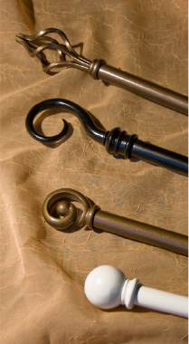 decorative drapery hardware pole sets with assorted finial shapes